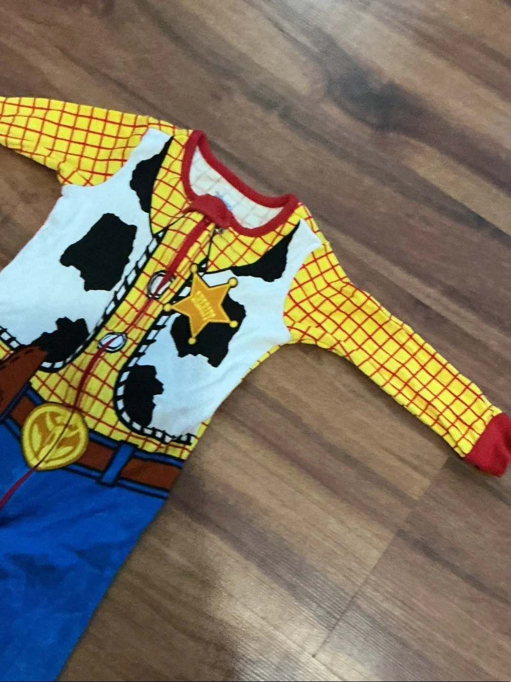 Cowboy Sheriff One-Piece Footed Pajamas - Yellow/Blue Halloween sz 12 18 months